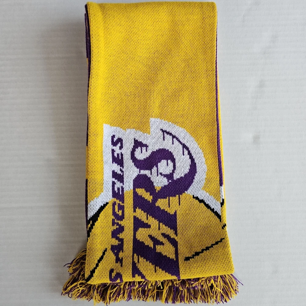 Los Angeles Lakers NBA Scarf Purple And Yellow W/ Fringe Edges Double Sided NWOT